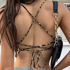 Débardeurs Imprimé Léopard Dos Nu à Lacets Bralette Crop Top