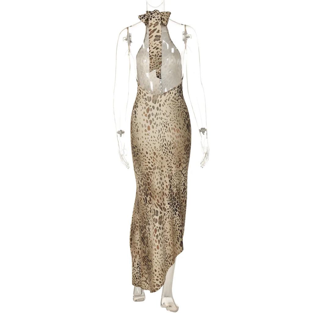 Robe longue Dos nu léopard sexy