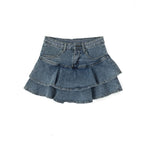 Vintage Ruffle Slim FitJean Denim Shorts High Waist Skirt