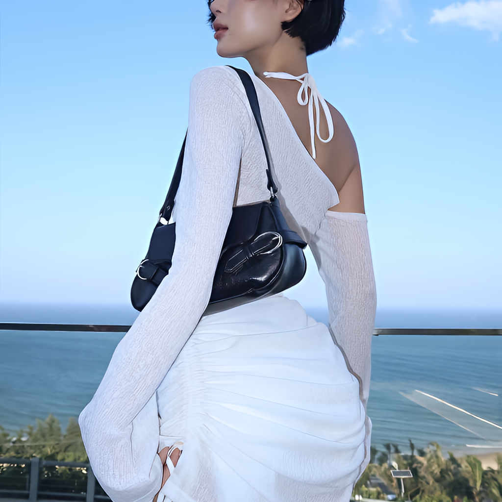 Robe courte transparente froncée à col oblique avec lacets et cordon de serrage pour l'été et les soirées