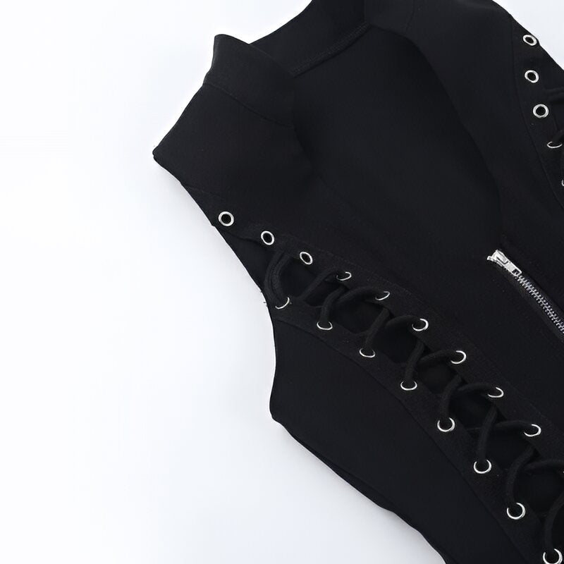 Gothic Zip Up Sleeveless Vest Harajuku Punk Style Top