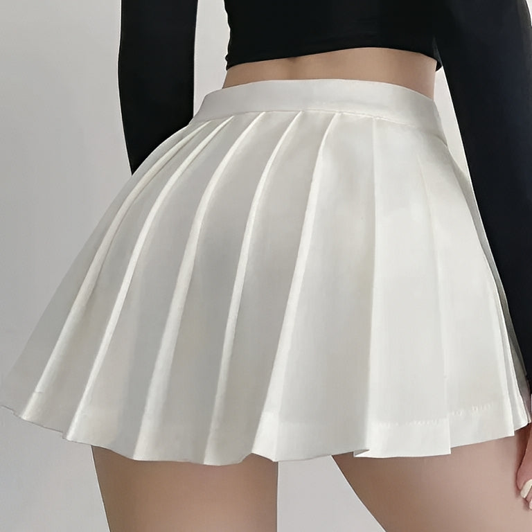 High Waist Pleated Mini Skirt Solid Color Korean Style Summer Skater Skirt