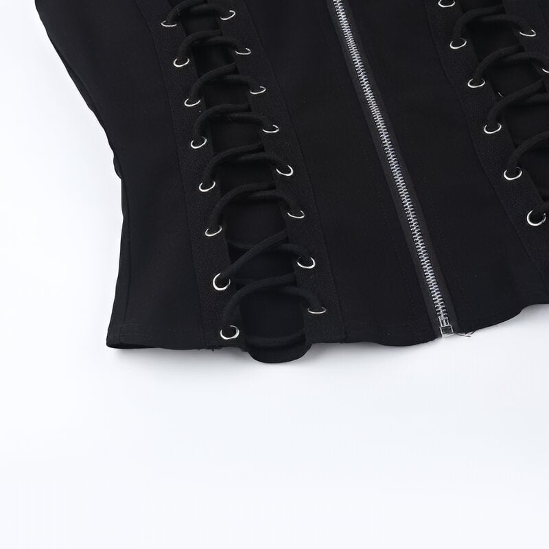Gothic Zip Up Sleeveless Vest Harajuku Punk Style Top