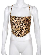 Débardeurs Imprimé Léopard Dos Nu à Lacets Bralette Crop Top