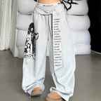 Women Gothic Y2K Letter Print Baggy Sweatpants Gray Wide Leg Harajuku Vintage Trousers