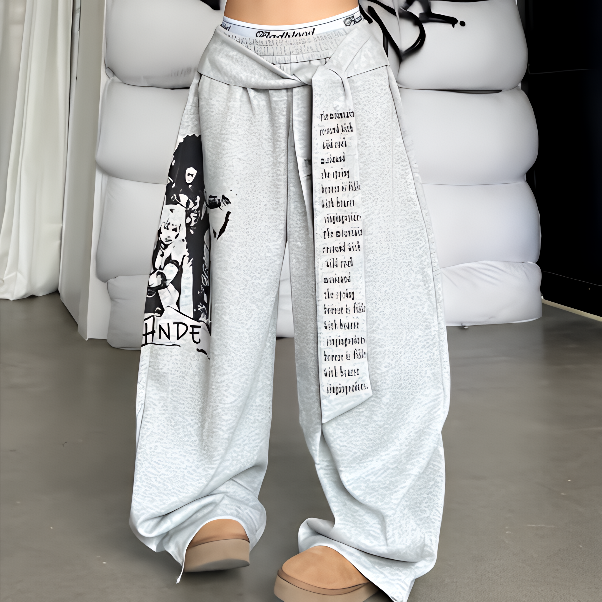 Women Gothic Y2K Letter Print Baggy Sweatpants Gray Wide Leg Harajuku Vintage Trousers