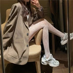 Women Sexy Black White Lolita Hollowed Lace Mesh Stockings Bottomed Pantyhose Japanese Goth Floral Rattan Hot Classic Tights