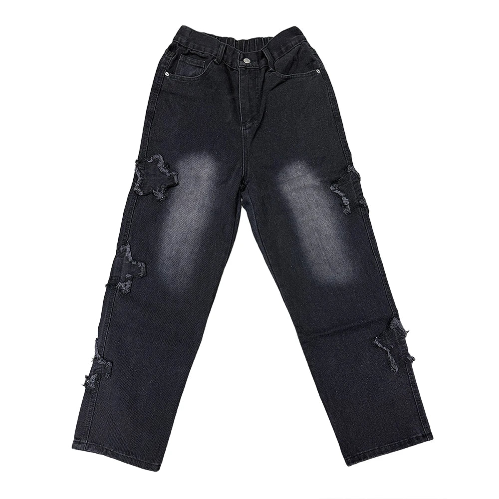 Gothic Star Embroidery Wide-Leg Men’s Streetwear Denim