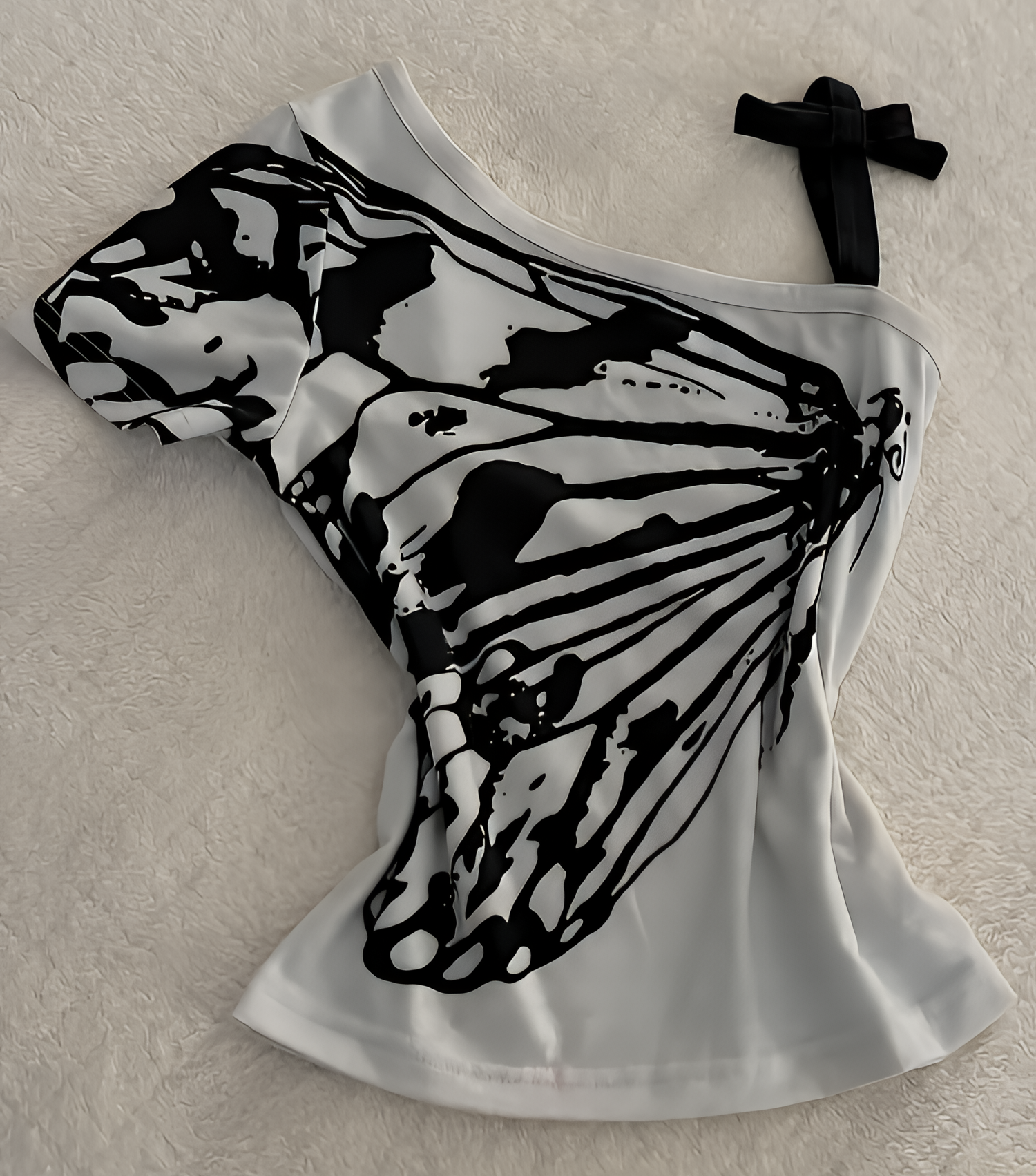 Off Shoulder Bow Tie Crop T-Shirt Korean Harajuku Aesthetic Print Summer Top