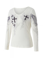 Grunge Cross Wings Graphic Long Sleeve T-Shirt Harajuku Punk Streetwear