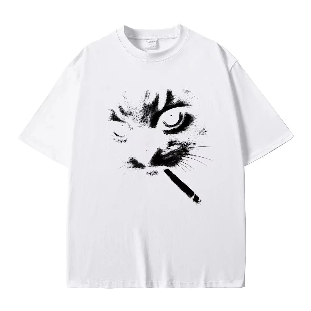 Unisex Funny Cat Graphic T Shirt Cotton Vintage Oversized Casual Tee Cat Lovers Gift