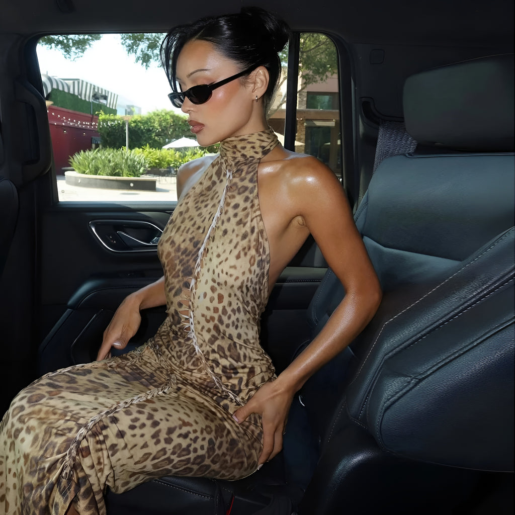 Robe longue Dos nu léopard sexy
