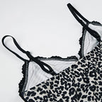 Leopard Print Lace Patchwork Camisole V-Neck Spaghetti Strap Top