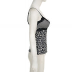 Leopard Print Lace Patchwork Camisole V-Neck Spaghetti Strap Top