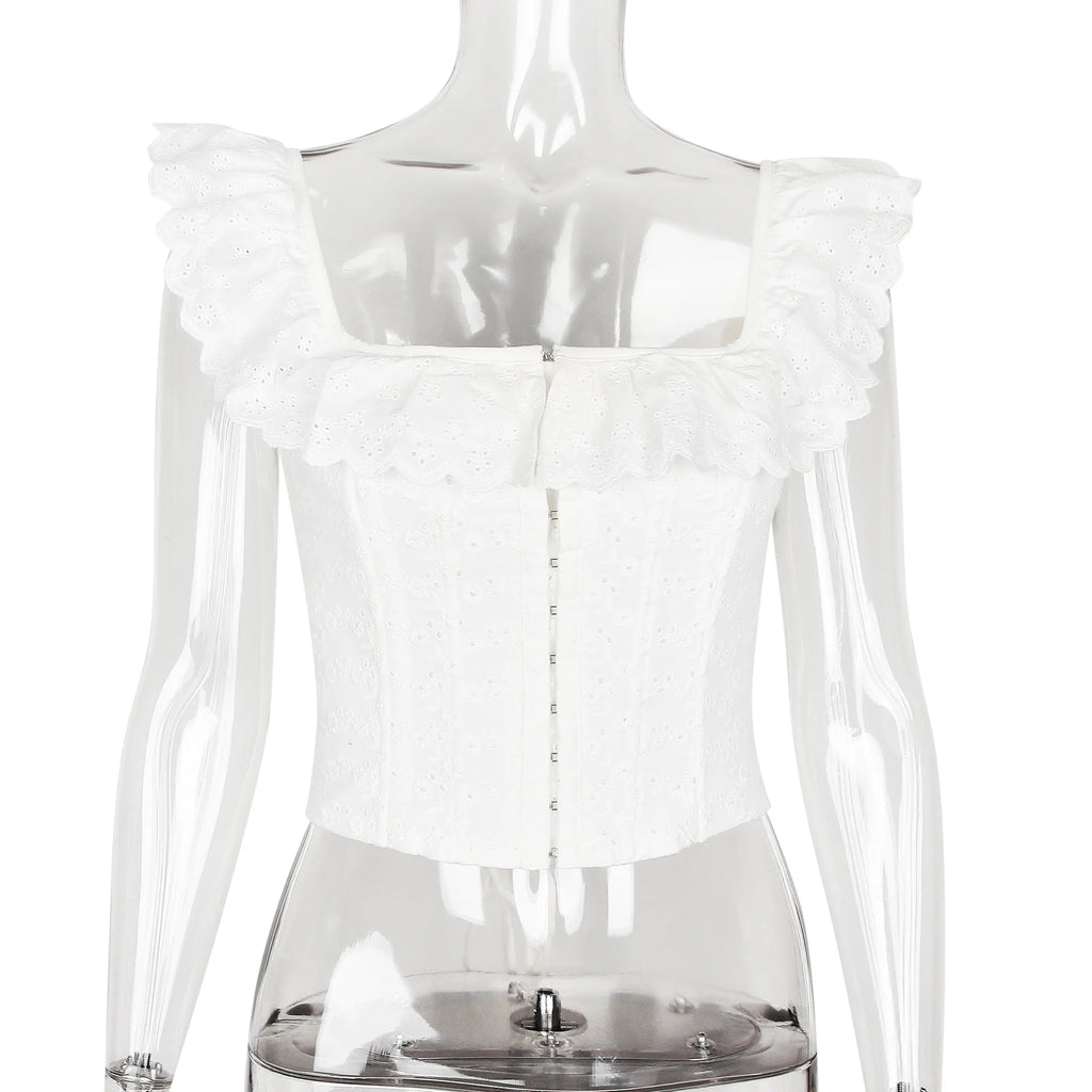 Haut court corset blanc pour femme à lacets, débardeur d'été