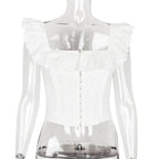 Haut court corset blanc pour femme à lacets, débardeur d'été