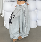 Women Gothic Y2K Letter Print Baggy Sweatpants Gray Wide Leg Harajuku Vintage Trousers