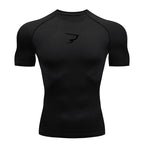 Hommes T-shirt de compression à manches courtes T-shirt de sport Gym Fitness Sportifs Homme Jogging Survêtement Homme Maillot athlétique Hauts