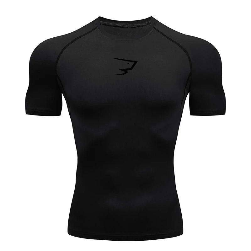 Hommes T-shirt de compression à manches courtes T-shirt de sport Gym Fitness Sportifs Homme Jogging Survêtement Homme Maillot athlétique Hauts