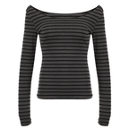 T-shirt Rayé Manches Longues Coupe Ajustée Style Urbain Coréen Haut Printemps Automne