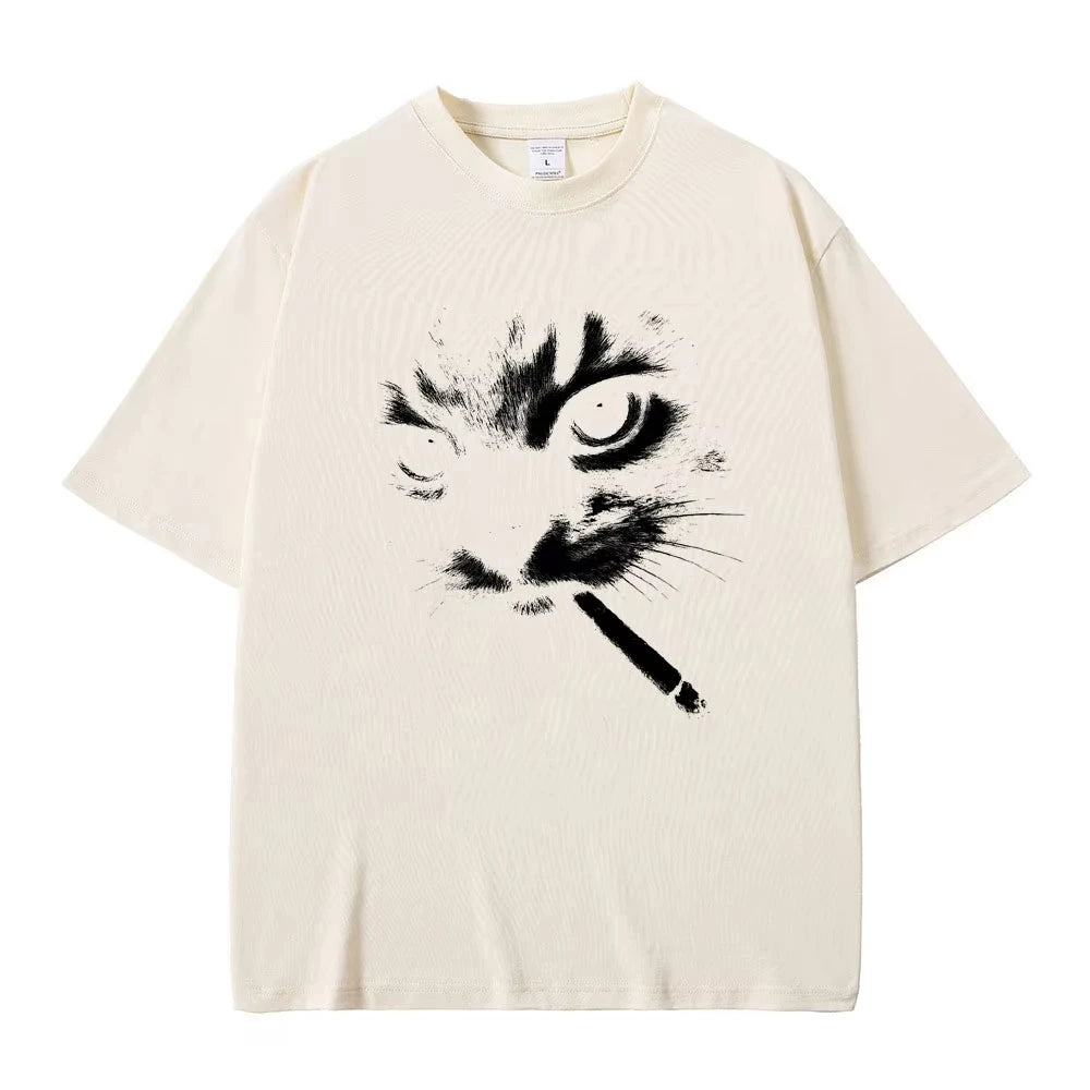 Unisex Funny Cat Graphic T Shirt Cotton Vintage Oversized Casual Tee Cat Lovers Gift