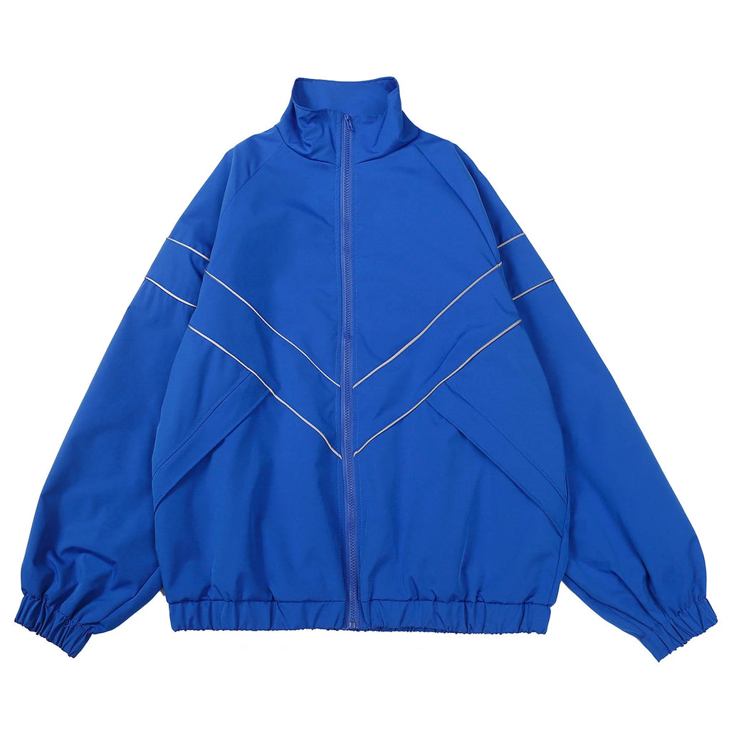 Reflective Striped Jacket Windbreaker Coat 2024 Men Hip Hop Streetwear Zipper Up Jacket Harajuku Thin Coats SportS