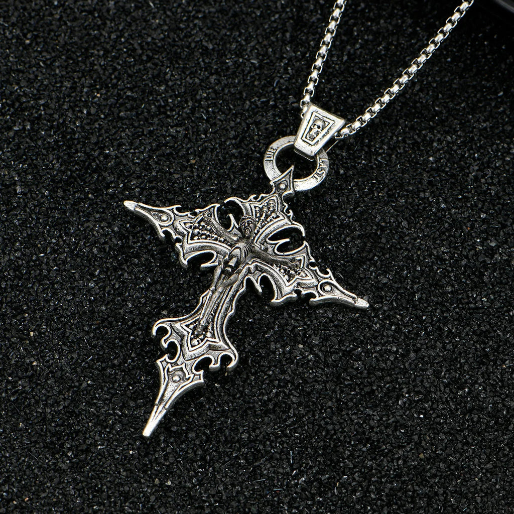A Fashionable and Personalized Retro Gothic Nail Cross Skull Cross Pendant Necklace Halloween Necklace