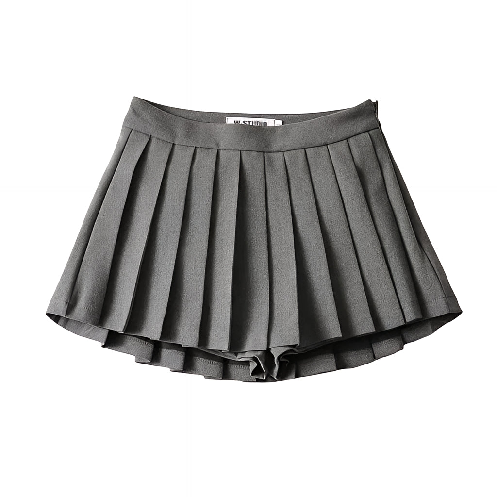 High Waist Pleated Mini Skirt Solid Color Korean Style Summer Skater Skirt