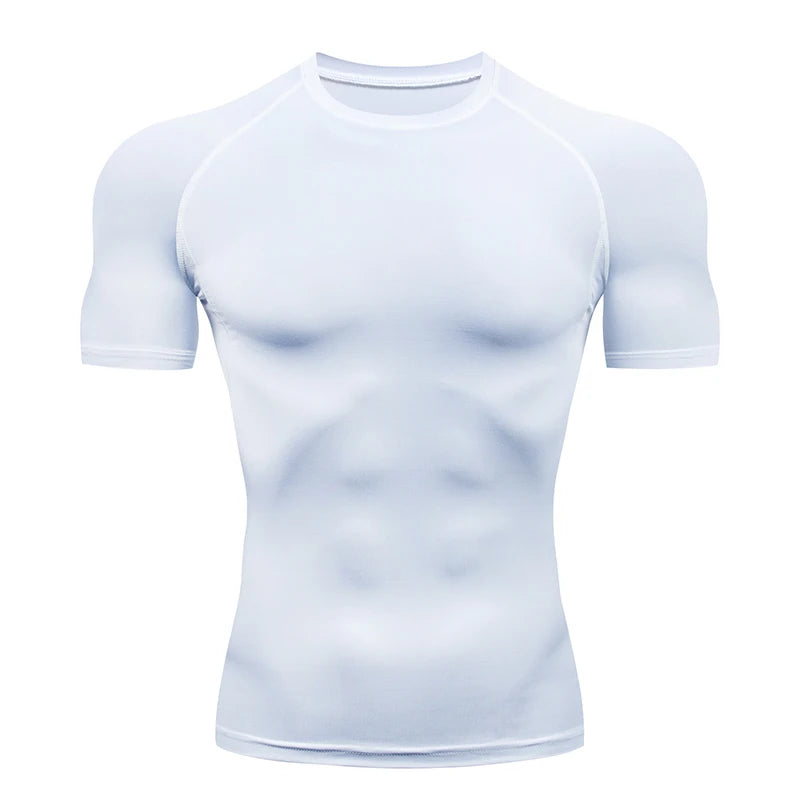 Hommes T-shirt de compression à manches courtes T-shirt de sport Gym Fitness Sportifs Homme Jogging Survêtement Homme Maillot athlétique Hauts