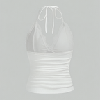 Débardeur Femme Gothique en Dentelle Patchwork Col Halter Froncé Dos Nu sans Manches