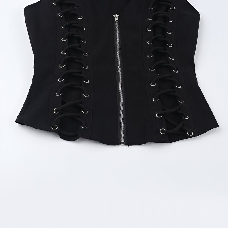 Gothic Zip Up Sleeveless Vest Harajuku Punk Style Top