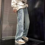 Gothic Star Embroidery Wide-Leg Men’s Streetwear Denim