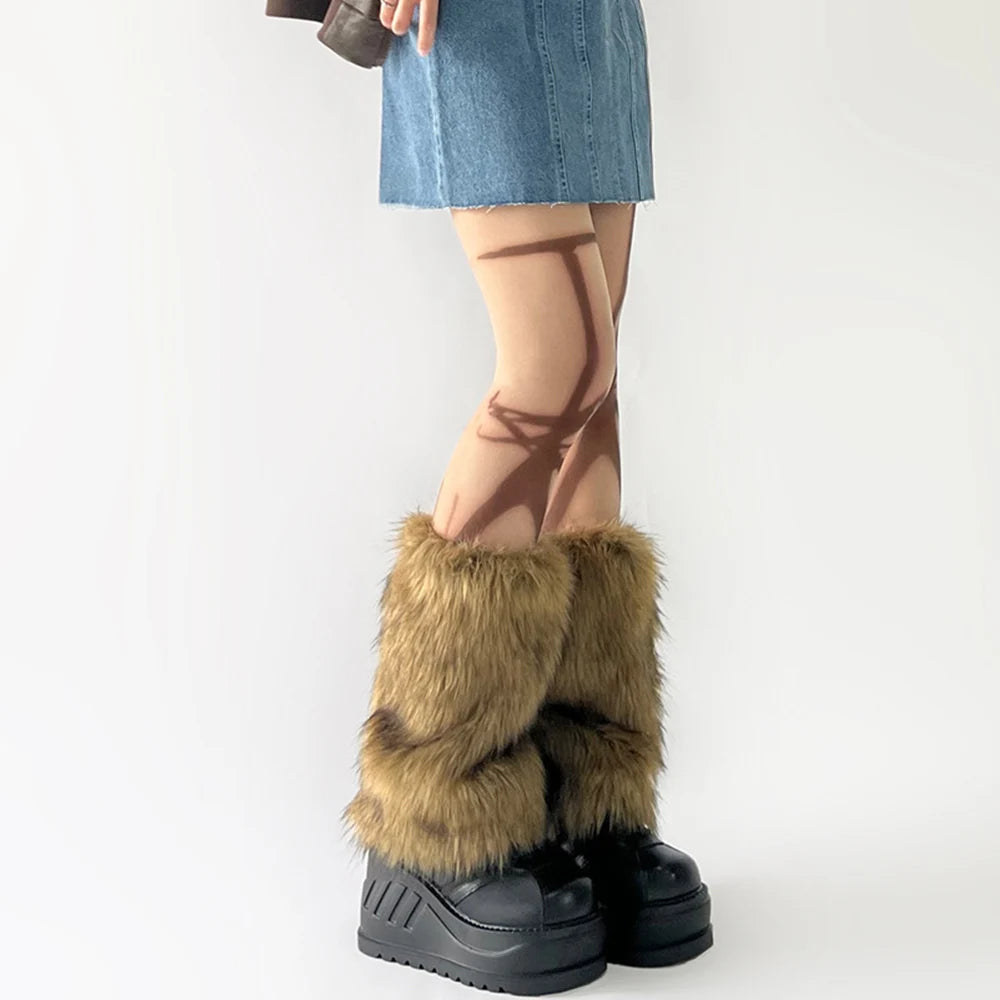 Faux Fur Leg Warmers Hot Girl Harajuku Winter Warm Furry Boots Cover Socks Women Jk Punk Hiphop Cosplay Accessories