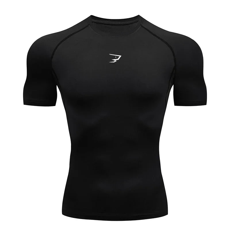 Hommes T-shirt de compression à manches courtes T-shirt de sport Gym Fitness Sportifs Homme Jogging Survêtement Homme Maillot athlétique Hauts