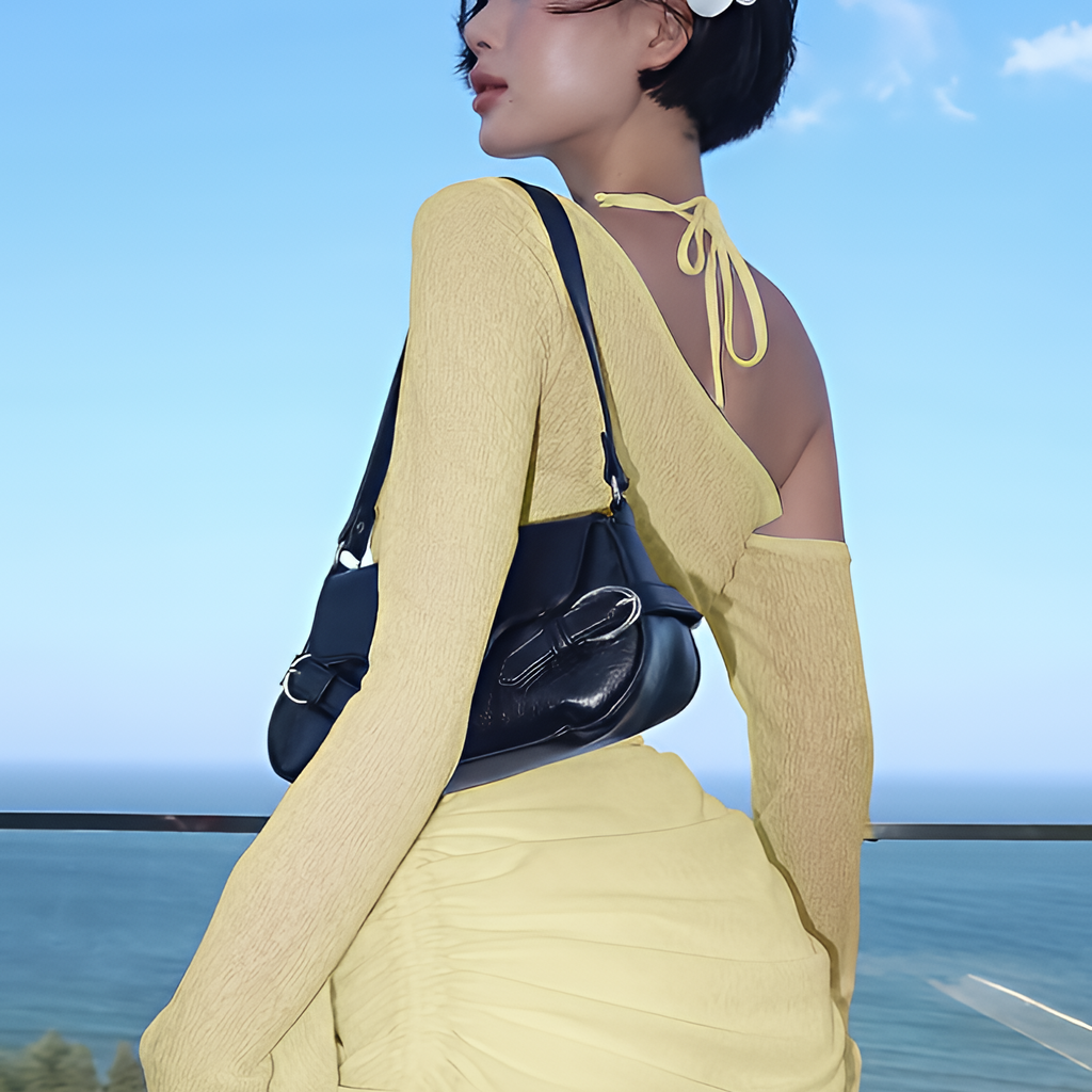 Robe courte transparente froncée à col oblique avec lacets et cordon de serrage pour l'été et les soirées