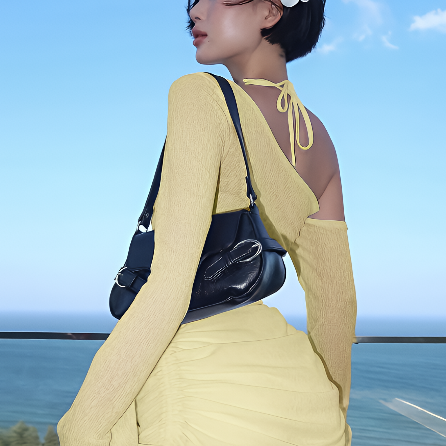 Robe courte transparente froncée à col oblique avec lacets et cordon de serrage pour l'été et les soirées