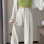 Pantalon ample à jambe large pour femmes, taille haute, coupe décontractée, couleur unie, pour le bureau