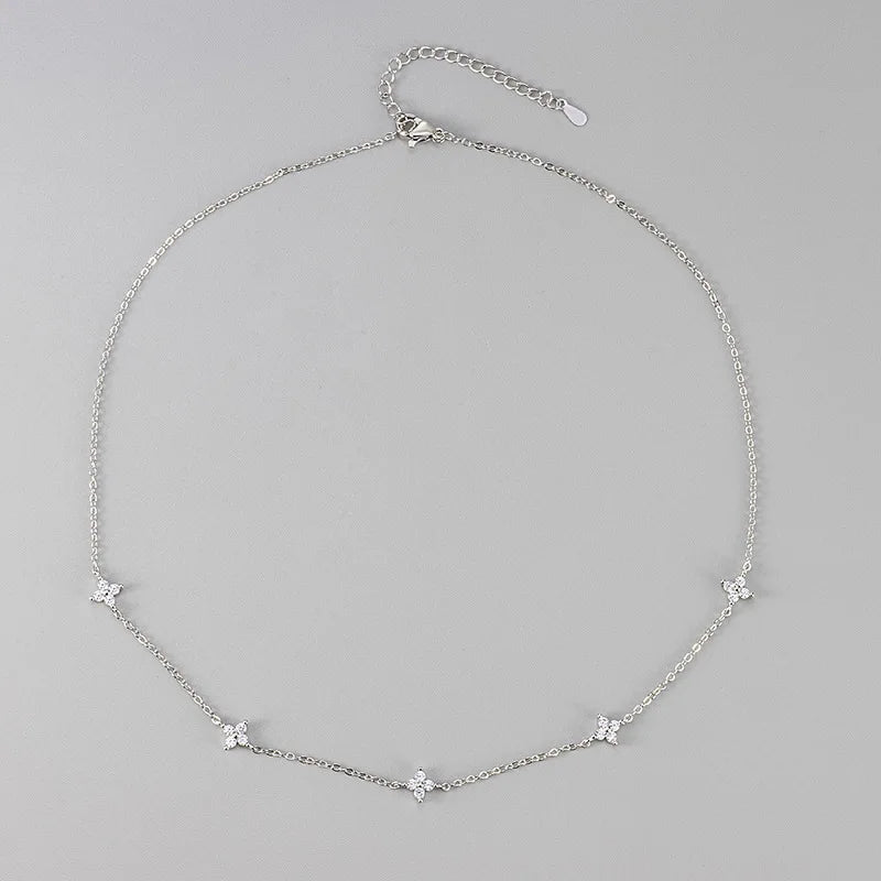 New Stainless Steel Zircon Necklaces for Women 18K Gold Plated Four Leaf Grass Collar Chain Necklace Luxury Jewelry Gift