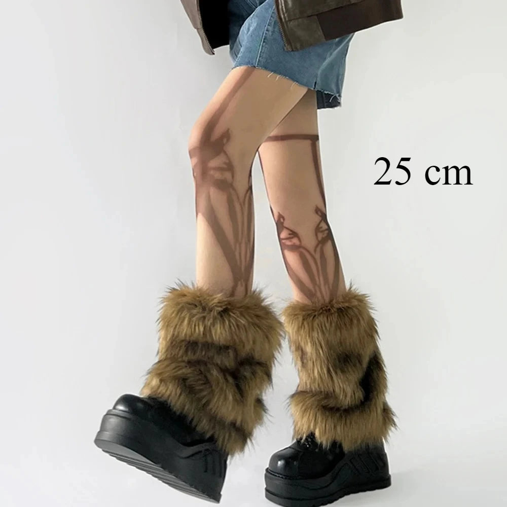 Cache-jambes en fausse fourrure Hot Girl Harajuku Hiver Chaud Couvre-bottes moelleux Chaussettes Femme JK Punk Hiphop