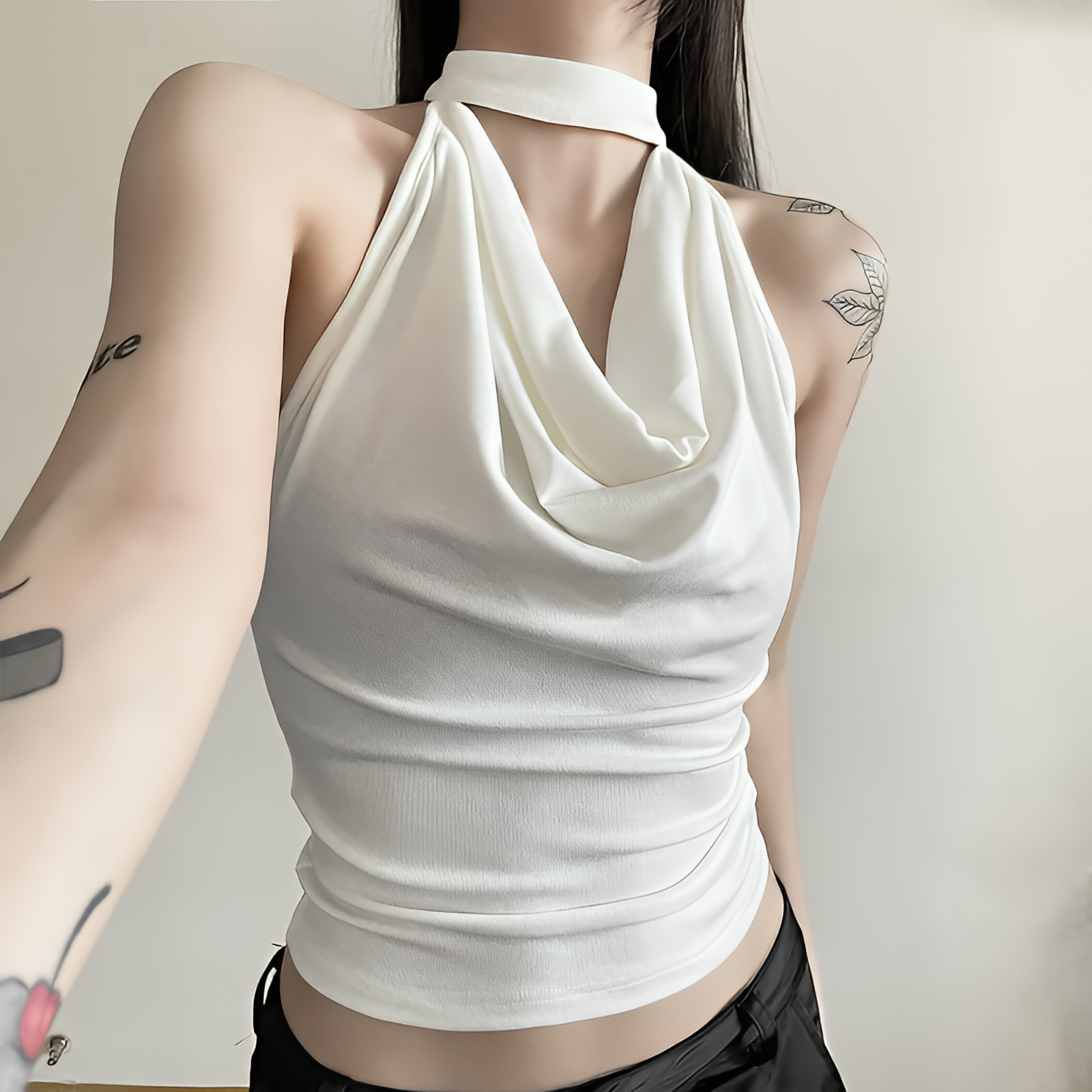 Women Solid Color Halter Vest Casual Slim Fit Top