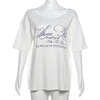 Women Casual Letter Print T Shirt Relaxed Fit Street Style Summer Top
