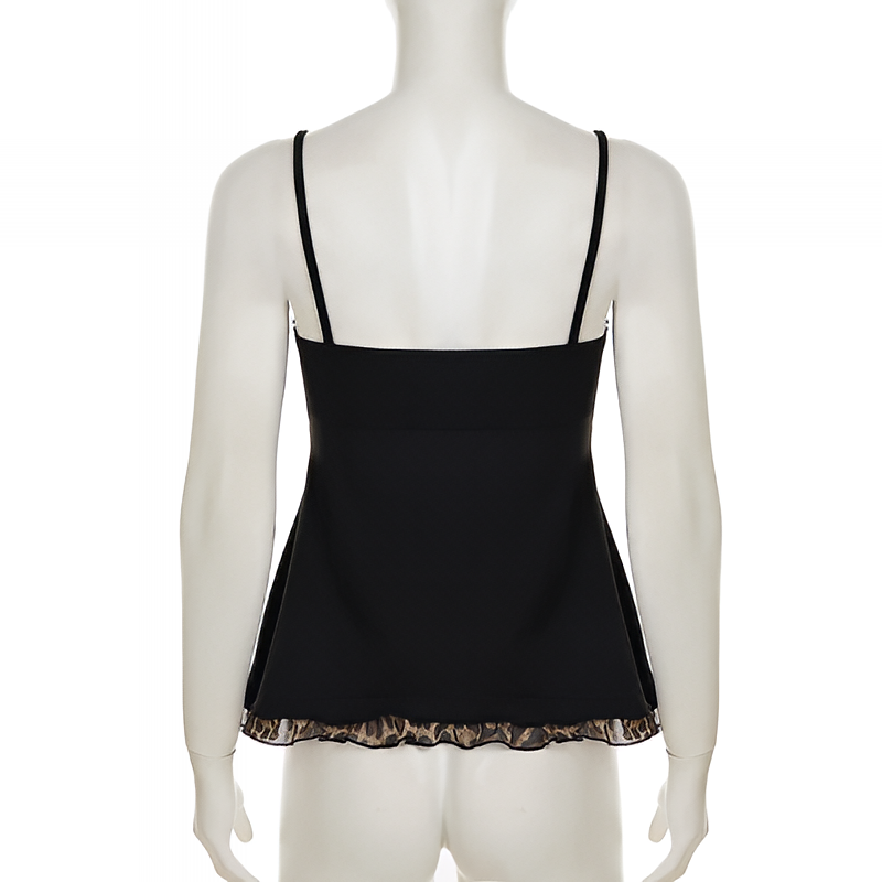 Women Y2K Leopard Print Lace Up Crop Tank Top A Line Sleeveless Summer Streetwear