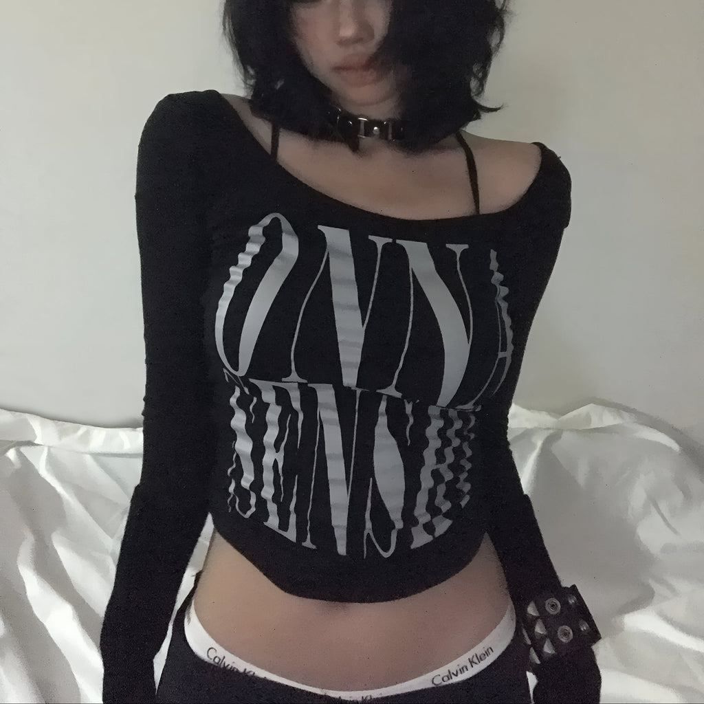 Grunge Letter Print Crop Top Y2K Long Sleeve Gothic Punk T Shirt