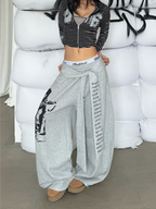 Women Gothic Y2K Letter Print Baggy Sweatpants Gray Wide Leg Harajuku Vintage Trousers