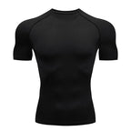Hommes T-shirt de compression à manches courtes T-shirt de sport Gym Fitness Sportifs Homme Jogging Survêtement Homme Maillot athlétique Hauts