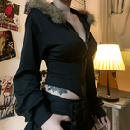 Women Gothic Faux Fur Hooded Coat Slim Fit Zip Jacket Autumn Winter Streetwear