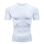 Hommes T-shirt de compression à manches courtes T-shirt de sport Gym Fitness Sportifs Homme Jogging Survêtement Homme Maillot athlétique Hauts