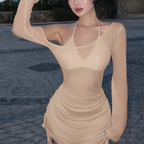 Robe courte transparente froncée à col oblique avec lacets et cordon de serrage pour l'été et les soirées