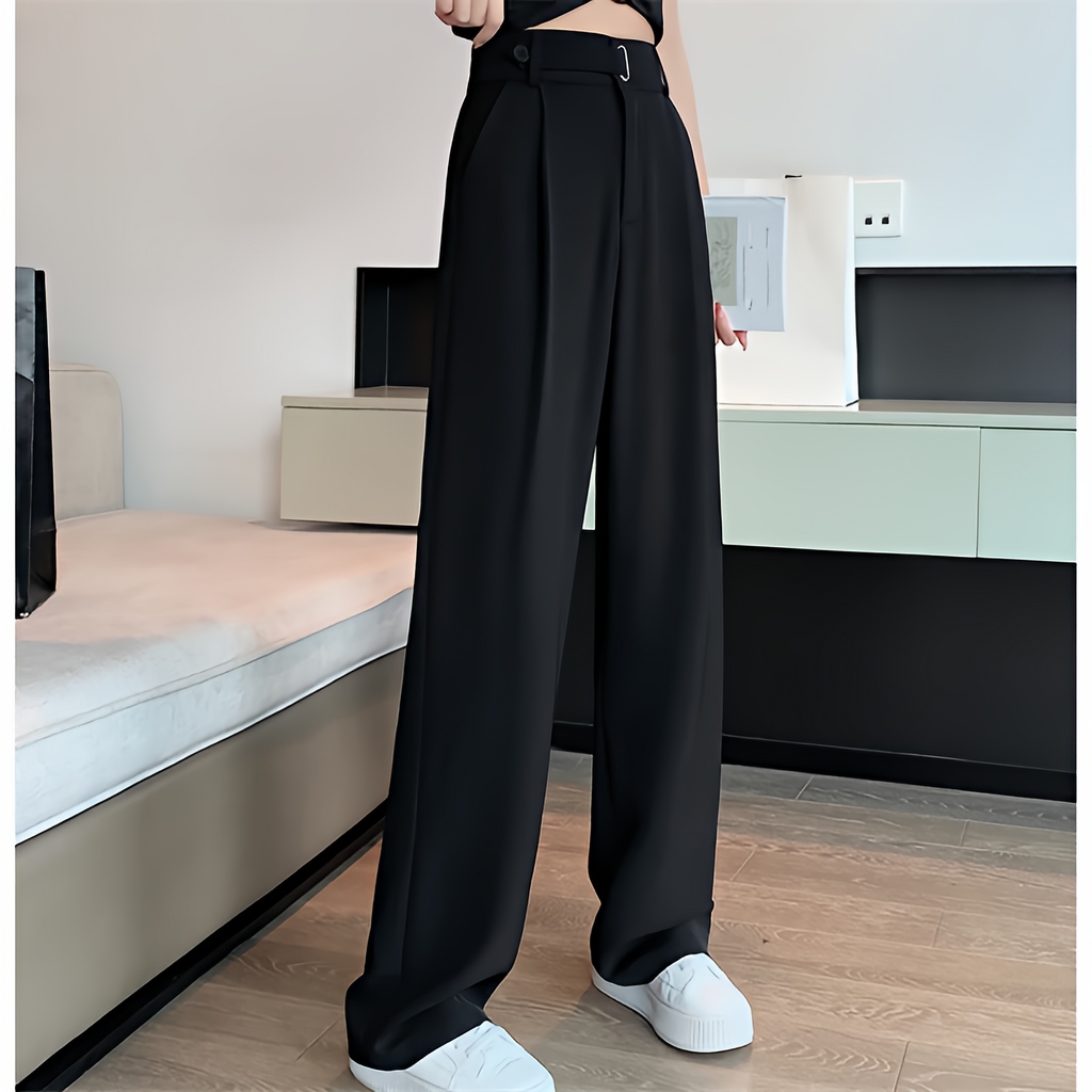 Pantalon ample à jambe large pour femmes, taille haute, coupe décontractée, couleur unie, pour le bureau