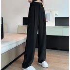 Pantalon ample à jambe large pour femmes, taille haute, coupe décontractée, couleur unie, pour le bureau